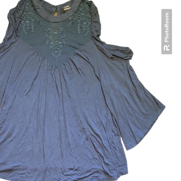 Torrid Blue Cold Shoulder Top W Lace Neck - 1X - Picture 5 of 11